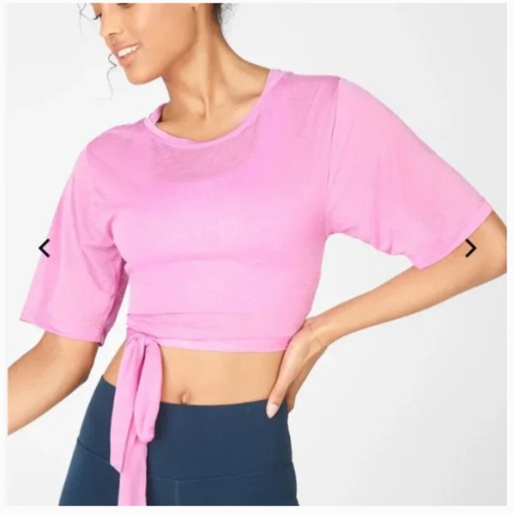 Fabletics Ryan Short-Sleeve Tie Up Tee pink balletcore M